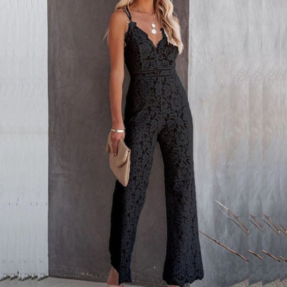 Elegant Backless Embroidery Lace Women Jumpsuit - Picture 3 of 5